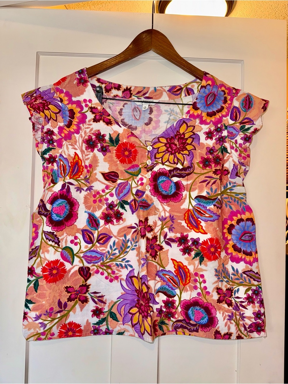 Boho Floral Cotton Blouse Multicolor Retro Garden Print- Anthropologie style